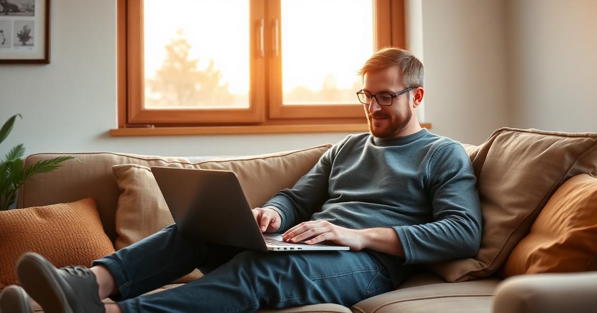 Man i soffan ansöker om mikrolån utan UC på helgen med laptop och BankID